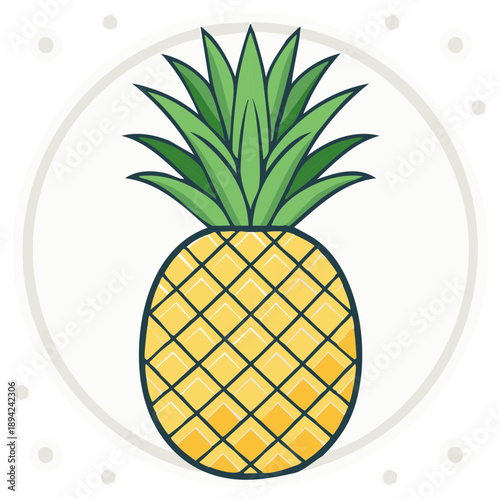 Simple pineapple illustration vector on white circle shape background. Flat design single object