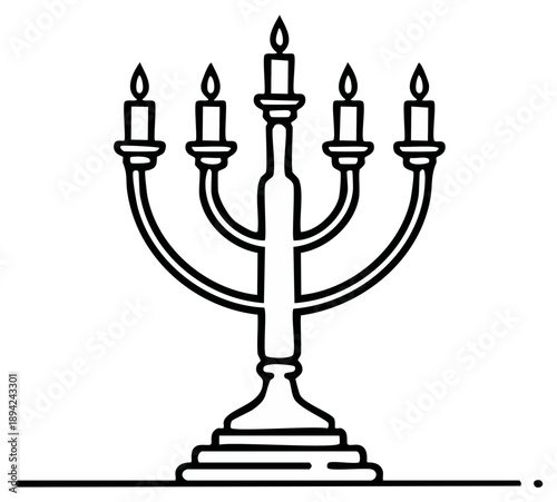 Black and white illustration of a traditional candelabrum with lit candles.