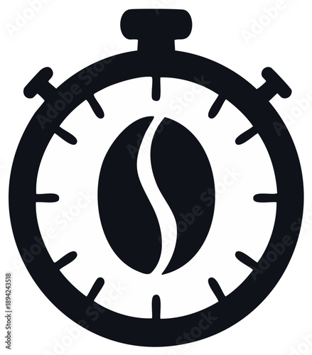 Coffee bean stopwatch symbol representing quick energy boost and precise brewing