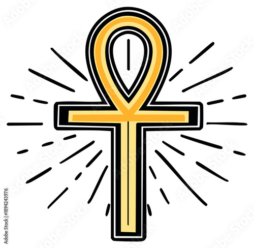 Egyptian Ankh Symbol with Sunburst Effect