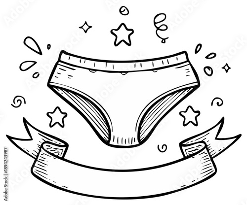 Whimsical hand drawn illustration of clean briefs with festive sparkles and banner for text