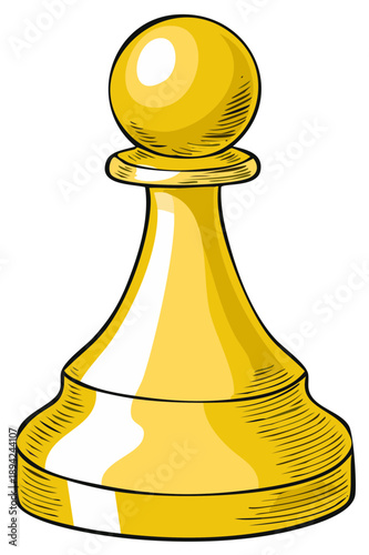 Golden chess pawn illustration, strategy concept, decision making and competition