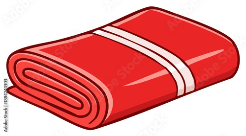 Rolled Red Fabric Roll Cloth Swatch with White Stripes Cartoon Style Presentation Graphic Art