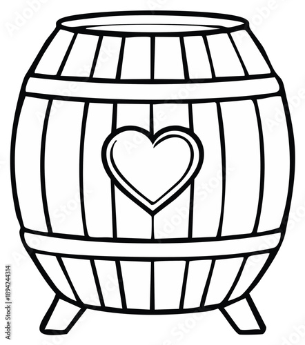Wooden Barrel with Heart Outline Drawing Valentine's Day Decoration