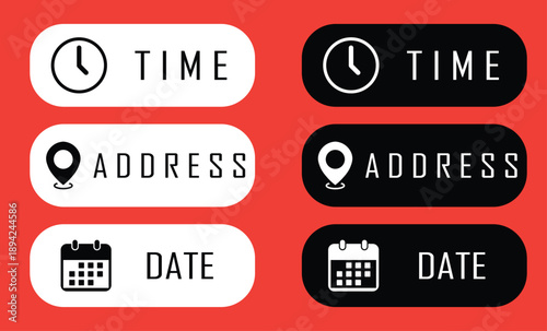 Clock, calendar, and location pin icons vector.