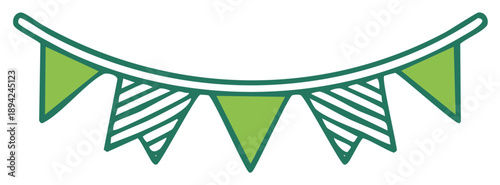 Decorative Triangle Flags Banner Garland in Green and White for Celebrations