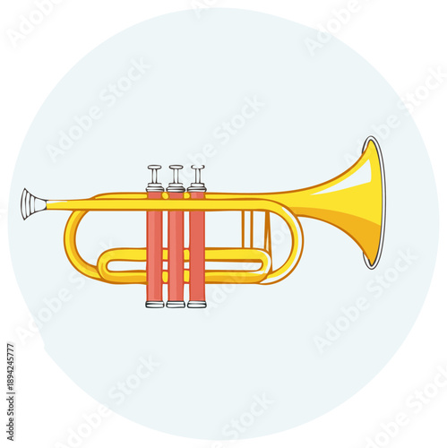 Vibrant yellow and red cartoon trumpet musical instrument illustration icon