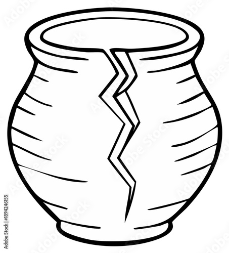 Cracked Ceramic Vessel Outline Damaged Pottery Old Broken Earthenware Vase