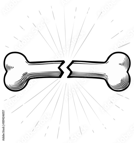 Broken bone illustration with radiating lines symbolizing fracture impact or medical trauma