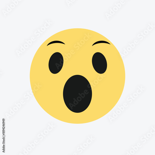 Flat surprised emoji face icon isolated on white background. Perfect for messaging apps, social media and UI reactions.