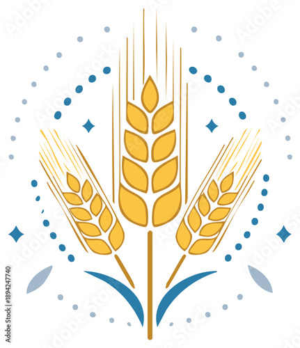 Stylized Golden Wheat Stalks with Decorative Blue Accents