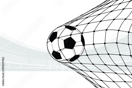 Soccer Ball Scoring a Goal in a Stadium, success and achievement concept with copy space