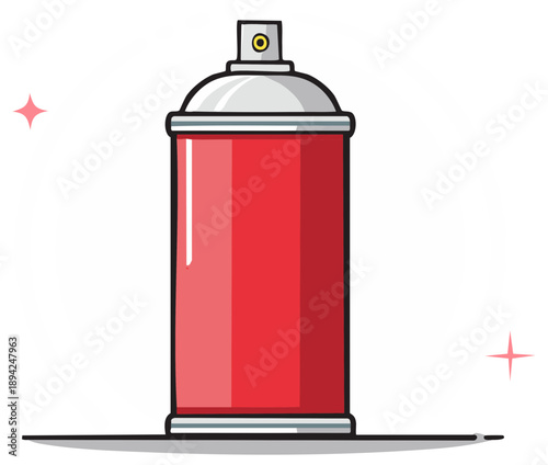 Bright red spray can with aerosol nozzle and shiny starburst accents