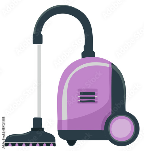 Purple canister vacuum cleaner illustration appliance for home cleaning and sanitizing