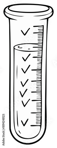 Stylized line art illustration of a filled test tube with markings for measurements