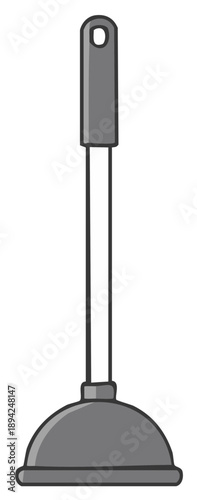 Cartoon style gray rubber plunger vector illustration for unclogging drains and pipes