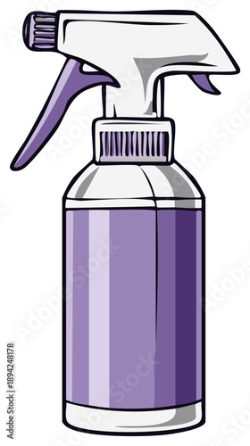 Purple spray bottle with white trigger and cap for cleaning and disinfection