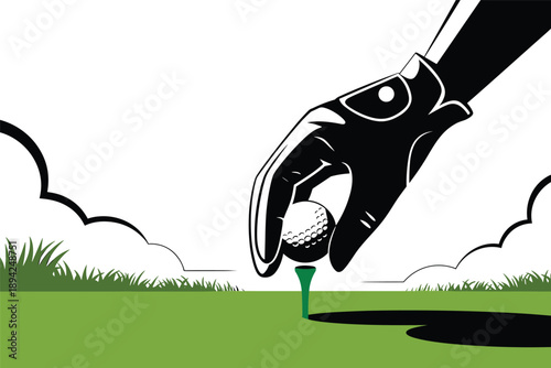 Golfer's Hand Placing Ball on Tee, focus and preparation concept with copy space