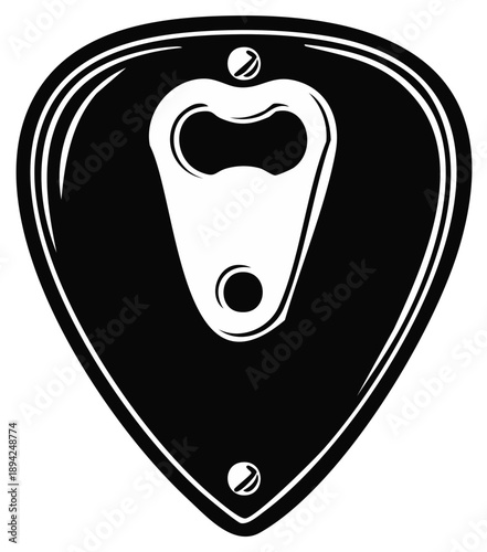 Bottle opener mounted on a black guitar pick shape vector illustration