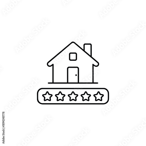 Property management rating icon black and white vector house with five stars real estate review illustration