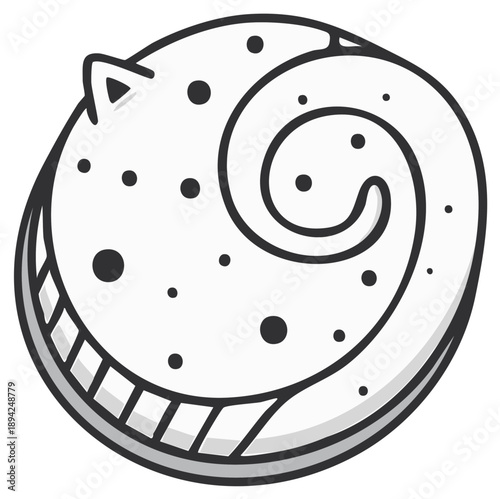 Whimsical cartoon snail shell design with polka dots and a cat ear