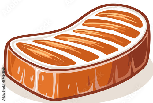 Juicy grilled meat steak with prominent grill marks and a thick fatty edge