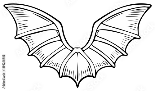 Hand-drawn Outline Illustration of Stylized Bat Wings for Costume or Fantasy Design