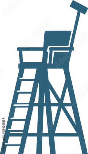 Professional blue silhouette vector of a high umpire chair for tennis matches. High-quality flat design ideal for tennis court officiating branding, sports tournament logos, and referee graphics.