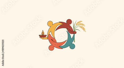 Diverse people joining hands in unity with candle and wheat