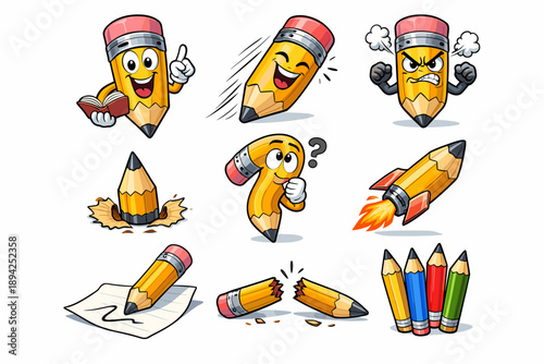 Animated pencil characters: expressions and actions series