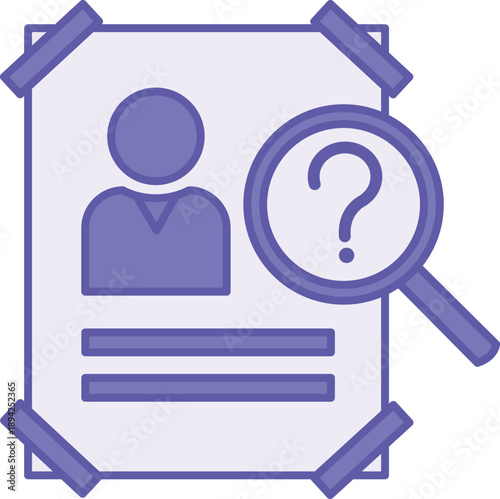 Colored Wanted Icon. Vector Illustration. Wanted Person Poster, Magnifying Glass with Question Mark. Crime Investigation. Police Concept