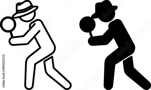 Detective Icons. Glyph and Line Vector Illustrations. Man in a Hat Looking Through a Magnifying Glass. Mysterious Crime Investigation. Police Concept