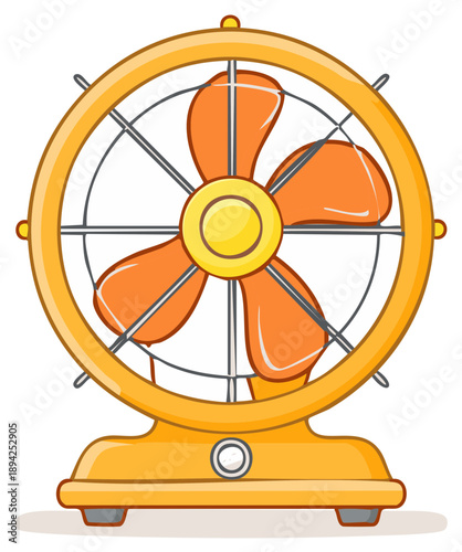Retro style cartoon table fan with orange blades vector illustration