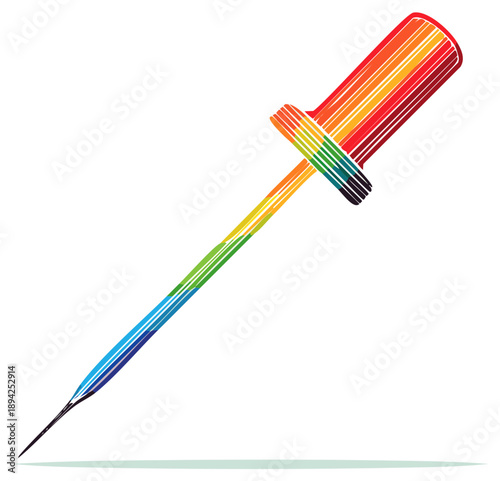 Vibrant rainbow striped precision screwdriver or awl tool graphic design
