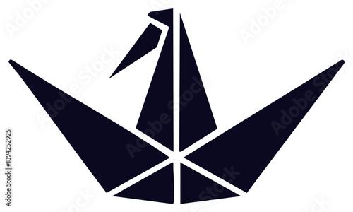 Silhouette of Simple Origami Paper Crane Symbolizing Peace and Minimalism with Clear Cut Triangular Edges