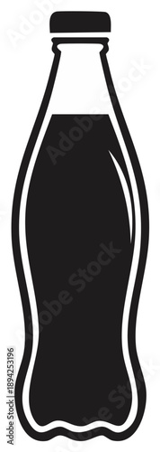 Stylized black silhouette of a glass bottle filled with dark liquid and a cap