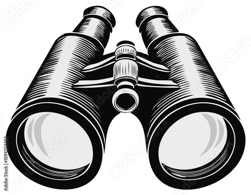 Detailed vector illustration of binoculars in grayscale for vision and exploration