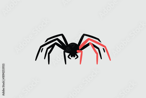 Minimalist Black Spider with Red Legs, danger awareness concept