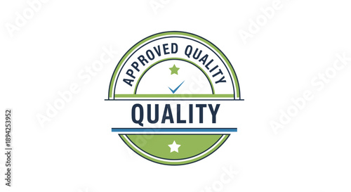 Quality Approved Seal Stamp Emblem with Stars and Checkmarks.