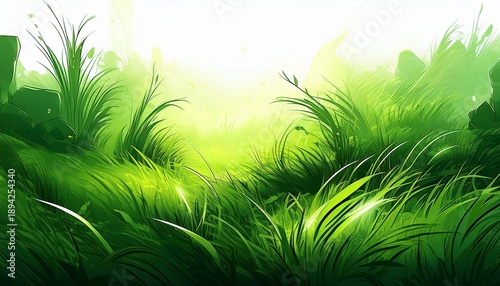 mossy green grass background comic art isolated with white highlights