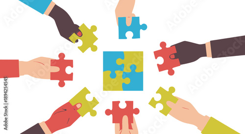 Diverse Hands Connecting Puzzle Pieces Together.