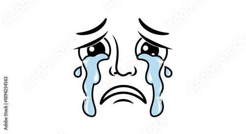 Crying face with tears and sad expression illustration.