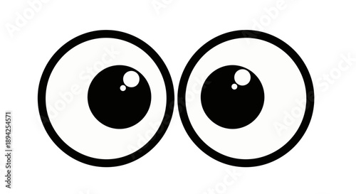 A pair of cartoon eyes with black pupils and white highlights on a plain white background.
