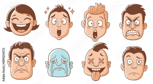 Cartoon faces expressing various emotions and reactions.