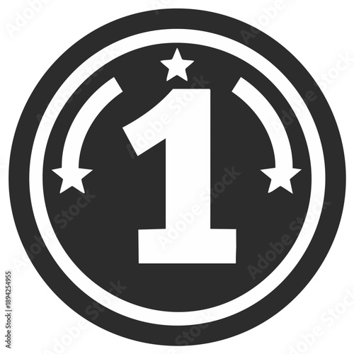 Abstract One Digit Coin Icon Design Element Featuring Stars And Decorative Arcs