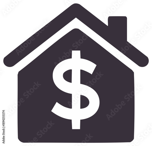 House silhouette with dollar sign inside representing real estate investment and financial concept