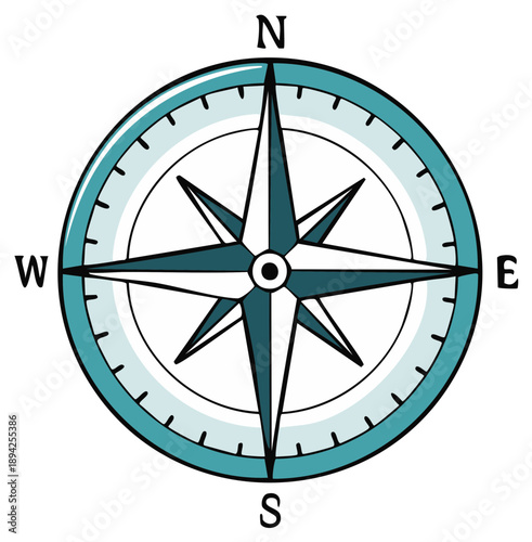 Compass Illustration Indicating Cardinal Directions Navigational Tool Guidance Nautical Symbol Drawing Artwork Navigation Equipment Orientation