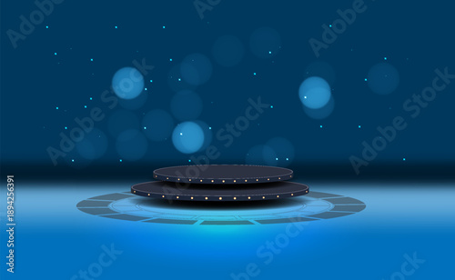 Stage with lights and glowing background in a studio setting for a performance or display activity at night or during an event