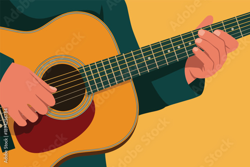 Musician Playing Acoustic Guitar, musical performance concept