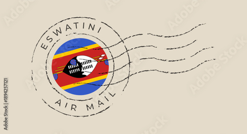 Official Eswatini Flag Stamped Air Mail Postmark for International Travel and Global Communication Concept.
